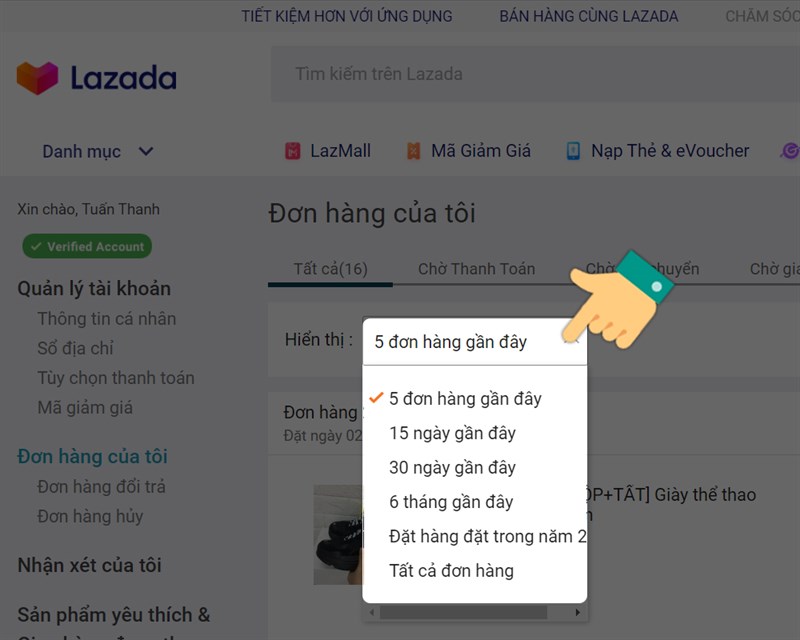 cách theo dõi đơn hàng trên lazada